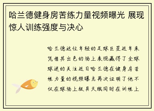 哈兰德健身房苦练力量视频曝光 展现惊人训练强度与决心